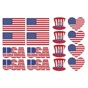 Collection of US Independence Day themed stickers including flags and heart patterns.