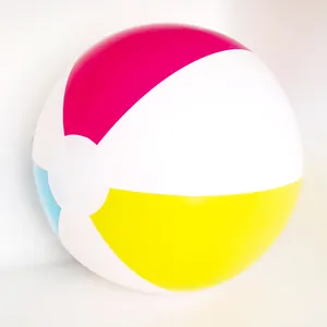 Macro view of a vibrant 40cm four-color inflatable beach ball for summer fun
