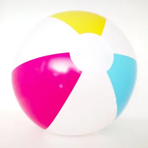 Close-up view of a vibrant 40cm multicolor inflatable beach ball for summer fun