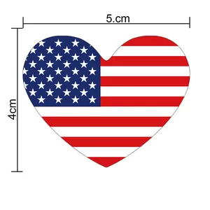 Detailed size guide for heart-shaped American flag temporary tattoo sticker (5cm x 4cm)