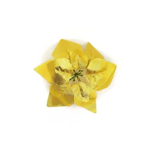 Elegant gold artificial Poinsettia flower head for Christmas tree decoration