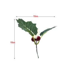 Detailed view of artificial Christmas cherry with leaves showing 10cm x 10cm dimensions