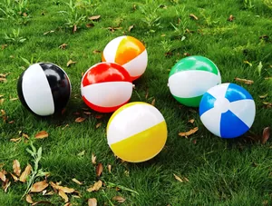 Set of six 36cm colorful inflatable beach balls for kids water play on green grass