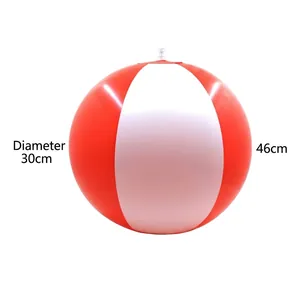 Inflatable red and white striped beach ball, 30cm diameter, summer pool and water toy