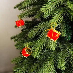 Red Flocked Mini Christmas Drum Hanging Ornaments Gold Thread Decoration For Christmas Tree Holiday Party Home Festival Decor