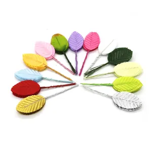 Colorful DIY artificial leaves with wire stems for wedding decorations and floral crafts