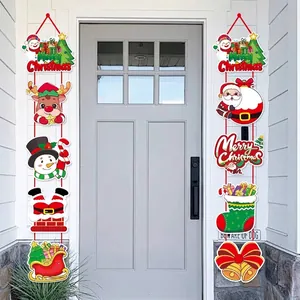 Pancarta Colgante de Papel de Navidad Animada Papá Noel Muñeco de Nieve Reno Bandera Colgante para Tienda Hogar Pared Decoración Adorno
