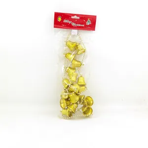 2m Christmas gold bell string with 15 embossed bells for festive holiday tree decoration