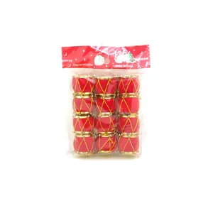 Pack of 12 red velvet mini Christmas drum ornaments for festive holiday tree decoration