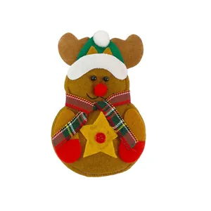 Close-up view of a reindeer Christmas cutlery holder made from soft non-woven felt