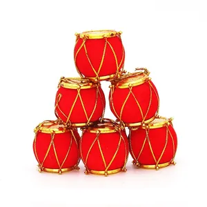 Set of small red velvet Christmas drums for tree decoration