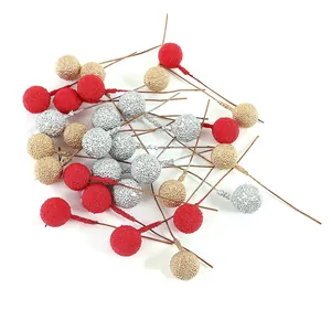 Artificial Berry Stippled Frosted Cherry Berries For DIY Christmas Decoration Gift Box Embellishment Foam Iron Wire Stem