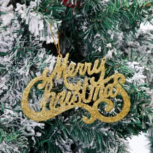 Brillo Merry Christmas Letras Adorno Colgante de Plástico Decoración de Árbol de Navidad para Fiesta Hogar Regalo Etiquetas