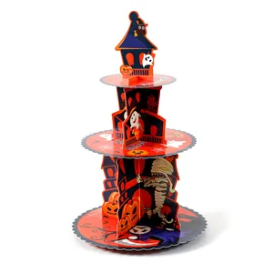 3-stöckiger faltbarer Halloween-Kuchenständer mit gruseligen Zeichentrickmotiven