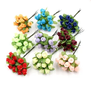 Bunte 12-köpfige künstliche Rosensträuße für DIY-Hochzeitsdekorationen und Handwerk