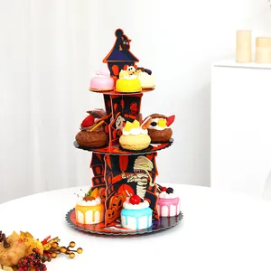 3-stöckiger Halloween-Cupcake-Ständer aus Pappe mit Illustrationen und Desserts