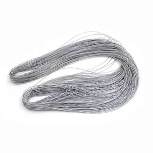 Detailed view of silver metallic gift wrapping cord for festive decorations