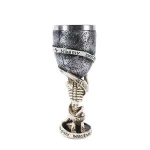 Copa de Vino de Calavera de Esqueleto Gótico de Resina con Revestimiento de Acero Inoxidable Cáliz de Halloween Retro Vajilla de Fiesta