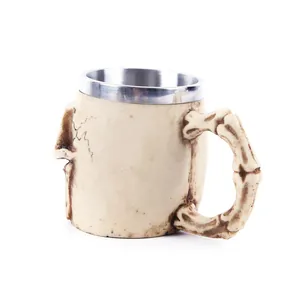 Close-up of the realistic gothic skull texture and stainless steel liner of the mug