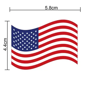 Wavy American flag temporary tattoo sticker shown with 5.8cm by 4.4cm dimension markers