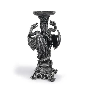 Candelabro de dragón gótico en resina con acabado plateado antiguo para Halloween decor