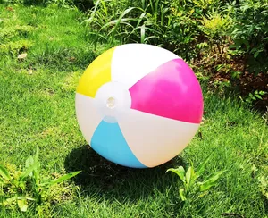 Colorful 40cm inflatable beach ball for kids outdoor water play, on green grass.