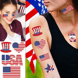 Macro view of USA themed temporary tattoo stickers on skin for July 4th party