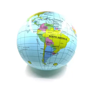 Detailed view of 40cm inflatable globe beach ball featuring colorful world map printing