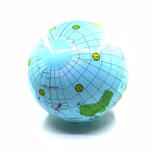 Detailed view of a 40cm inflatable beach ball globe showing Oceania and world time zones.