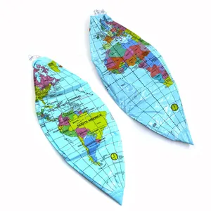 Detailed view of uninflated 40cm inflatable world map beach balls with colorful continents