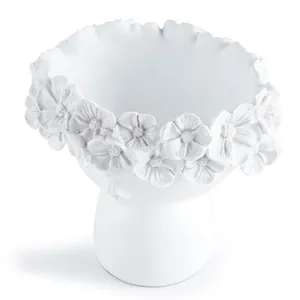 Artistic white succulent flower pot with floral crown rim decoration for Nordic home decor