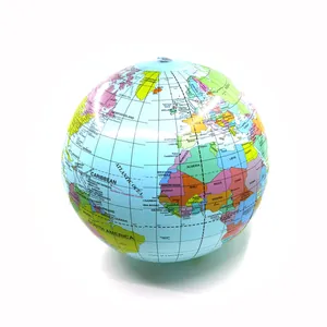 Detailed macro view of an inflatable 40cm world globe beach ball on white background