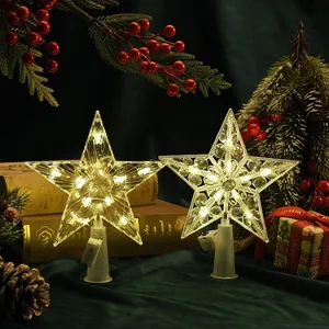 Wunderschöne warmweiße LED-Weihnachtsbaum-Sternspitzen mit hohlen und strukturierten Mustern
