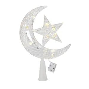 Detailansicht der beleuchteten LED-Weihnachtsbaumspitze in Mond- und Sternform Deko
