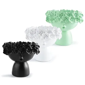 Nordic Creative Resin Face Planter Pot Modern Artistic Human Face Succulent Vase Flower Crown Head Statue Home Decor Ornament