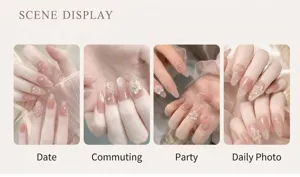 Handgemaakte roze ombre nepnagels met 3D-bloemen en strass voor diverse gelegenheden.