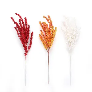 Kunstmatige Multi-Kop Bessen Spray Schuim Berijpte Bessen Stelen Voor Kerstdecoratie Pastorale Stijl DIY Bloemen Ornamenten Fotografie Props