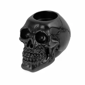 Matte black resin skull head ashtray and candle holder for gothic Halloween home decor