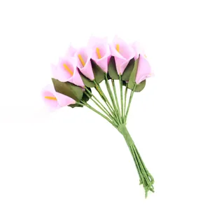 Detailed bundle of mini pink PU Calla Lily artificial flowers for wedding and home decor