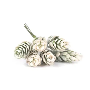 Close-up of frosted 6-head artificial pine cone bouquet for Christmas decoration