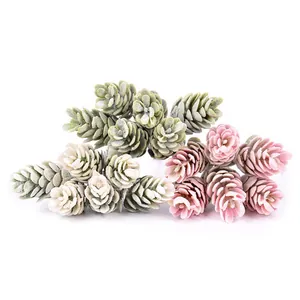 Frosted artificial pine cone bouquets in green and pink for Christmas home decor