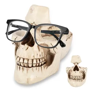 Creative resin skull eyeglasses stand and eyewear holder sculpture for desktop decor