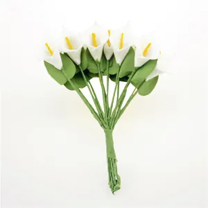 Detailed view of mini PU white Calla Lily bouquet for wedding and home decoration