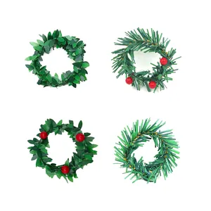 Simulation Christmas Green Leaf Wreath Napkin Ring Artificial Vine Table Setting Buckle With Red Berries For Home Party Decor
