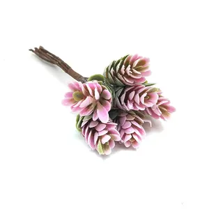 6-head artificial frosted pink pinecone flowers bouquet for home and Christmas decor