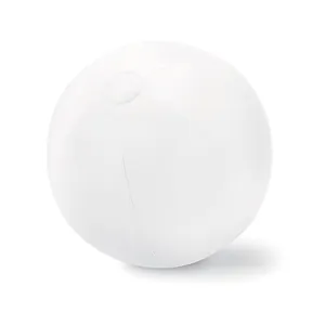 A close-up detailed view of a durable white inflatable beach ball for pool parties