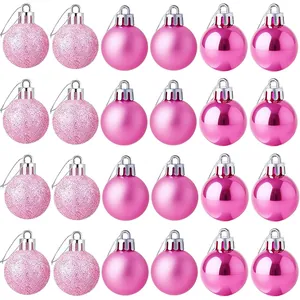Set de 24 bolas de Navidad rosas con acabados brillantes mates y purpurina