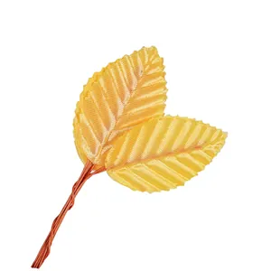 Close-up of yellow artificial leaves with realistic texture and wire stems