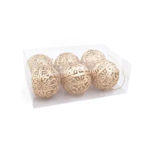 6-piece set of 6cm golden hollow-out Christmas balls in transparent PVC box packaging