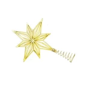 Golden electroplated star tree topper with hollow design and spiral base.